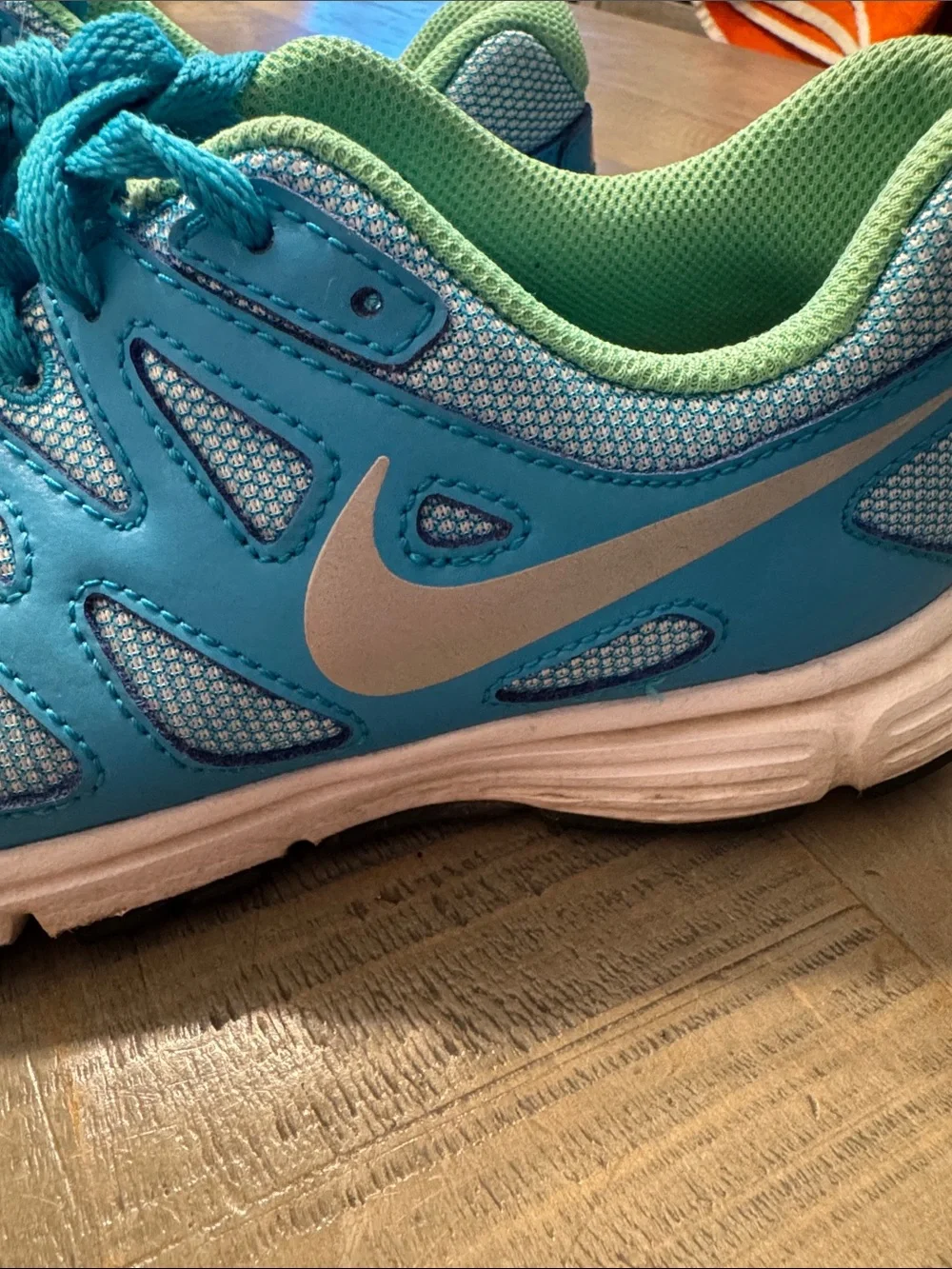 Nike Kids Teal and Lime Green Athletic Sneakers
